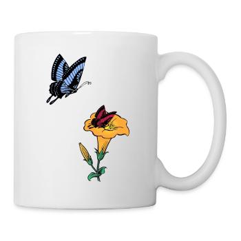 Blumen Schmetterlinge Frühling Natur - Tasse - Weiß - Rechts