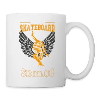 Skater Skateboard orange Leben sinnlos Geschenk - Tasse - Weiß - Rechts