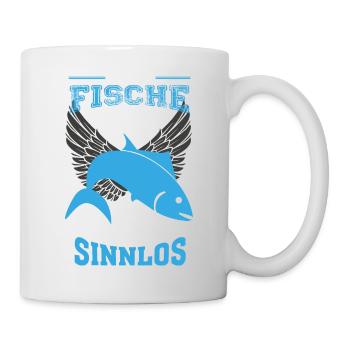 Fische Angeln Leben sinnlos - Geschenk - Tasse - Weiß - Rechts