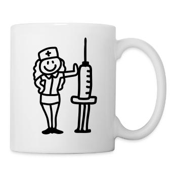 Krankenschwester Ärztin mit Spritze - line - Tasse - Weiß - Rechts