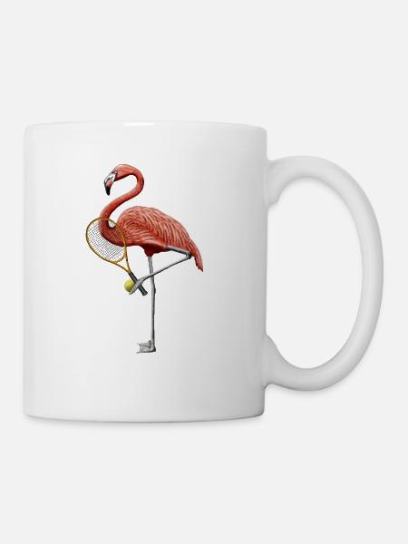 The famous Flamingo loves to play tennis - Mug - white