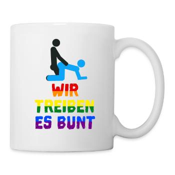 Wir treiben es bunt! funny gay pride - Tasse - Weiß - Rechts