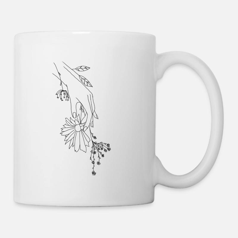 Hand mit Blumen Lineart - Tasse - Weiß