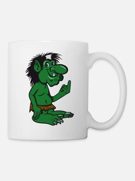 troll witzig cartoon stinkefinger spitzohr maerche - Tasse - Weiß