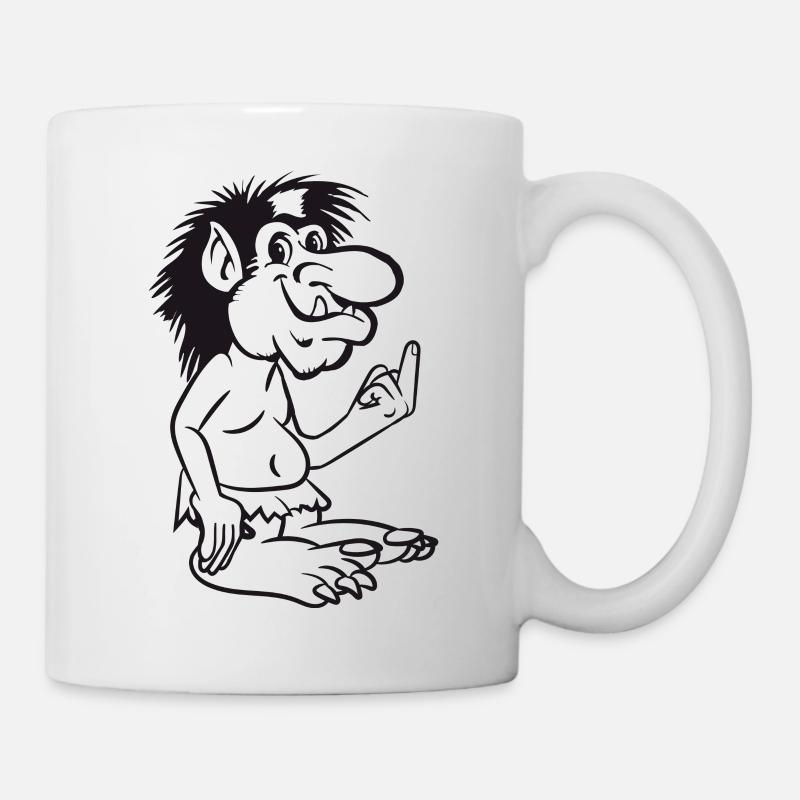 troll witzig cartoon stinkefinger spitzohr maerche - Tasse - Weiß