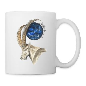 Sternzeichen Steinbock mit Datum und Sternbild - Tasse - Weiß - Rechts