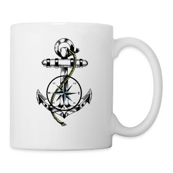 Maritime Symbole Seefahrt Kompass Anker Ahoi - Tasse - Weiß - Rechts
