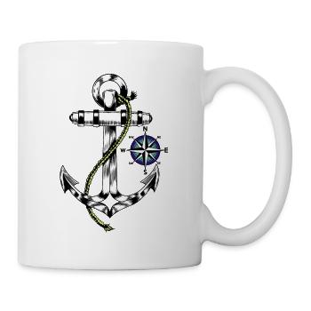 Maritim Anker Windrose Kompass Himmelsrichtung - Tasse - Weiß - Rechts