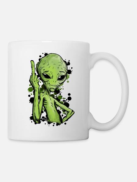 Ausserirdischer mit Mittelfinger Illustration - Tasse - Weiß