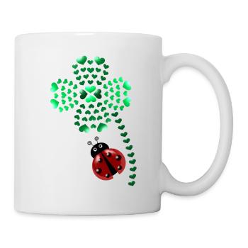 Glücksklee mit Marienkäfer; lucky clover; ladybug - Tasse - Weiß - Rechts