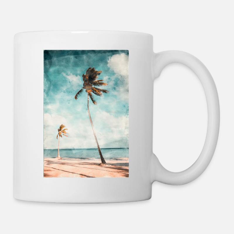 Wunderschöner Traum Strand in Aquarell gemalt - Tasse - Weiß