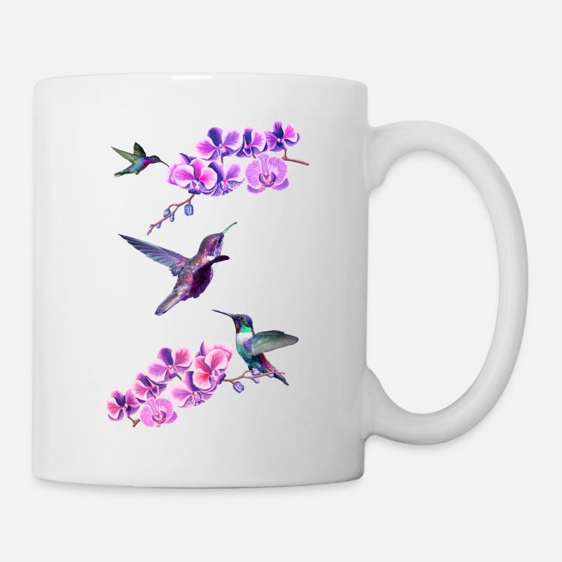 Colibris volant entre les orchidées - Mug blanc - blanc