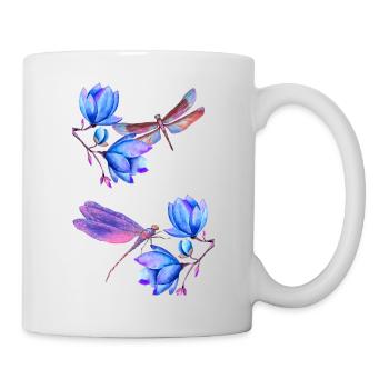 Dragonflies flying between blue flowers - Mug - white - Right