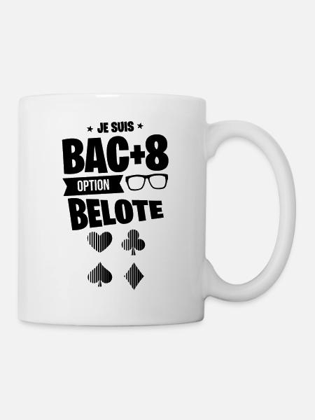 BAC+8 BELOTE idée cadeau joueur humour drôle - Mug blanc - blanc