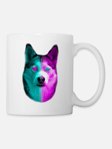 Husky Neon Mit Neonfarbenen Augen Und Fell Ich - Tasse - Weiß
