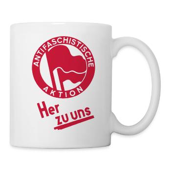 Antifaschistische Aktion - Her zu uns! Antifa Logo - Tasse - Weiß - Rechts