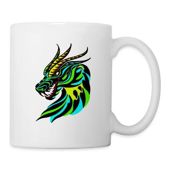 Tête de dragon vert, bleue et jaune - Mug blanc - blanc - Droite