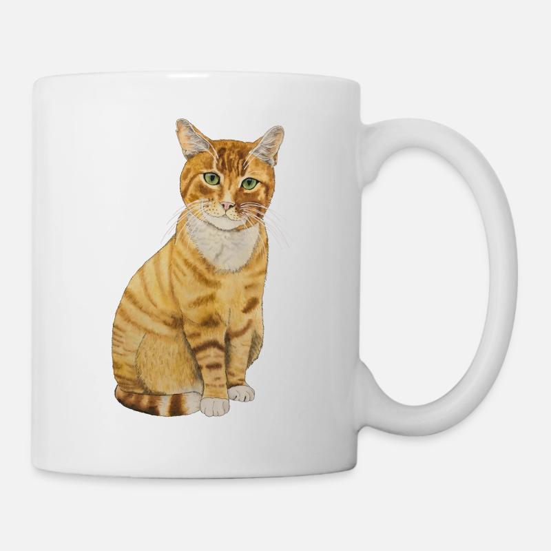 rote Katze sitzend - Tasse - Weiß