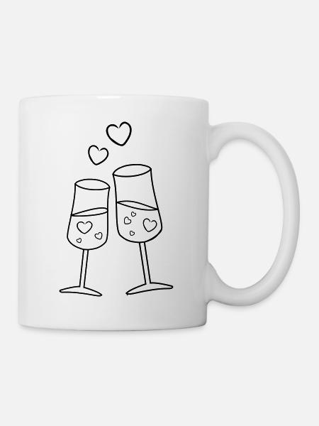 Sektgläser mit Herzen - Tasse - Weiß