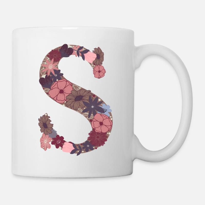Blumenbuchstabe S - Tasse - Weiß