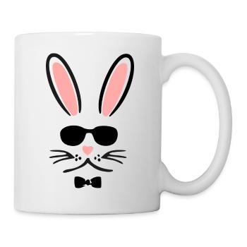 Cooler Hase mit Sonnenbrille und Fliege als Comic - Tasse - Weiß - Rechts