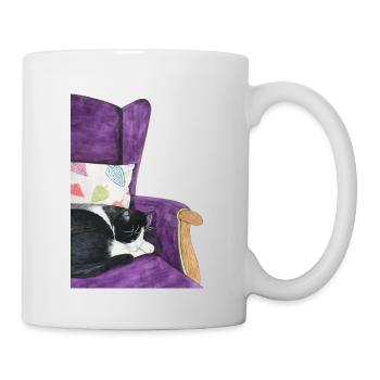 swarz white cat in armchair - Mug - white - Right
