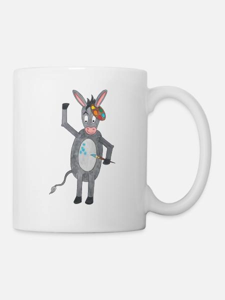 Âne avec pinceau et palette de couleurs - Mug blanc - blanc
