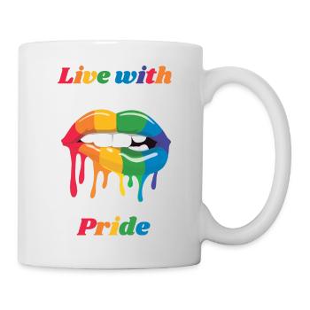 LGBTQ Regenbogen Kiss Kussmund Queer Gay Pride CSD - Tasse - Weiß - Rechts