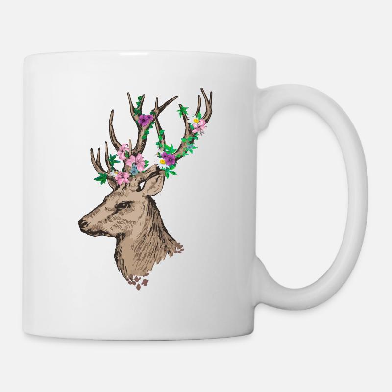 Hirsch mit Blumen - Tasse - Weiß