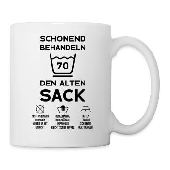 70. GEBURTSTAG HERREN 70 JAHRE SCHONEND BEHANDELN - Tasse - Weiß - Rechts