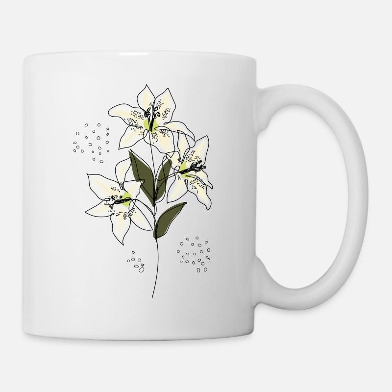 Lilienblume in einer Linie Kunst und Färbung - Tasse - Weiß