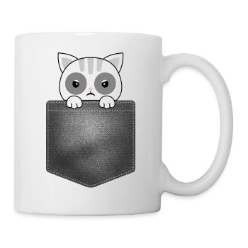 pocket design mit Katze die oben raus schaut - Tasse - Weiß - Rechts