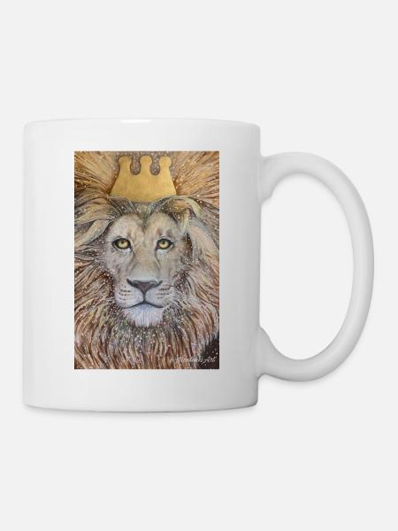 King. Lion with golden crown. - Mug - white