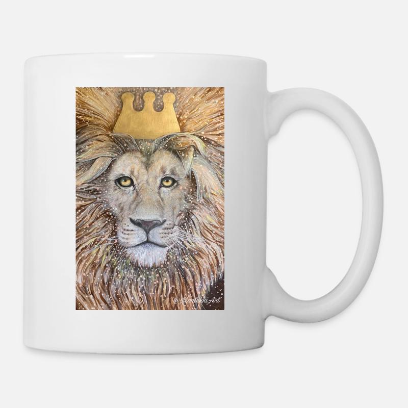 Roi. Lion avec couronne d’or. - Mug blanc - blanc
