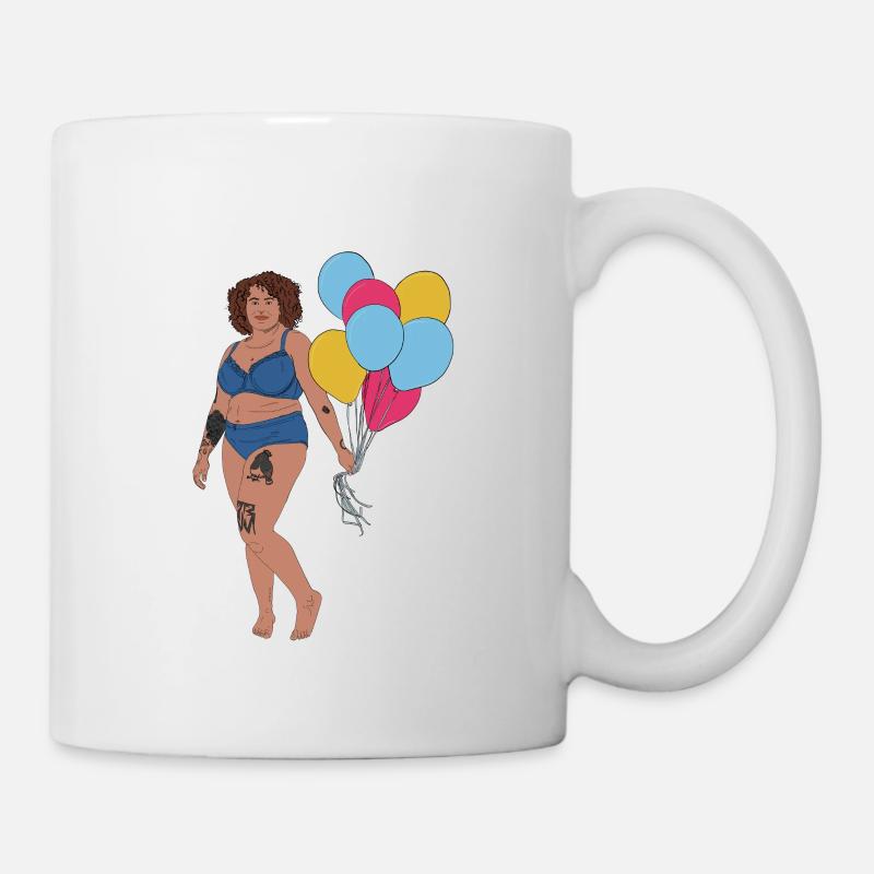 Frau mit Luftballons - Tasse - Weiß