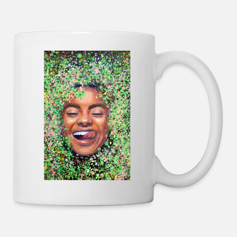 Femme au visage heureux avec la langue - Mug blanc - blanc
