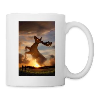 Poster | Fantasy Landschaft | Hirsch - Tasse - Weiß - Rechts