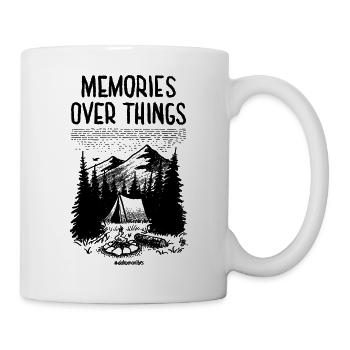 Memories Over Things, Zelt, Lagerfeuer, Berge - Tasse - Weiß - Rechts