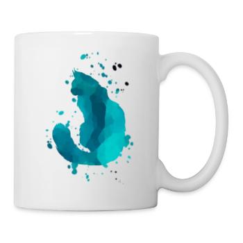 katze aquarell blau - Tasse - Weiß - Rechts