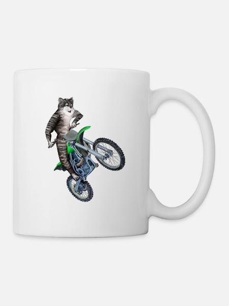 CAT RIDING A DIRT BIKE - TRAILS BIKE CAT - Mug - white