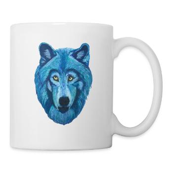 epischer Wolf Wolfskopf mit blauem Pelz - Tasse - Weiß - Rechts