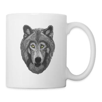 Wolf Wolfskopf mit grauem Pelz und gelben Augen - Tasse - Weiß - Rechts