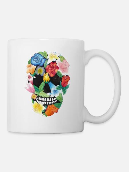 Mexikanischer Totenkopf Floral - Tasse - Weiß