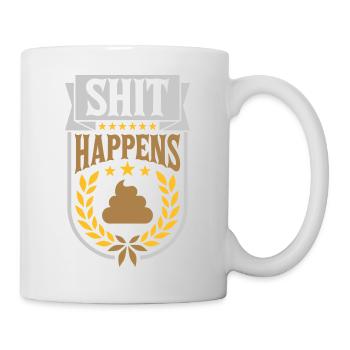 Lorbeerkranz Shit happens Zitat - Tasse - Weiß - Rechts