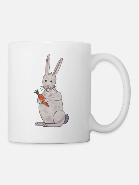 niedlicher Hasche Kaninchen mit Karotte - Tasse - Weiß