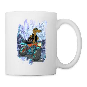 Daxhond and his motorcycle with background - Mug - white - Right