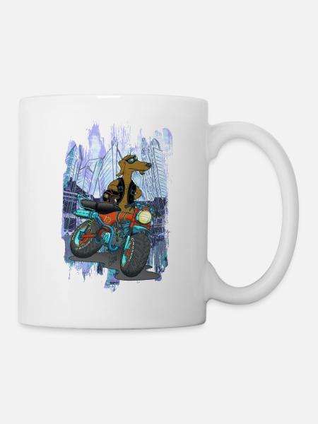 Daxhond and his motorcycle with background - Mug - white