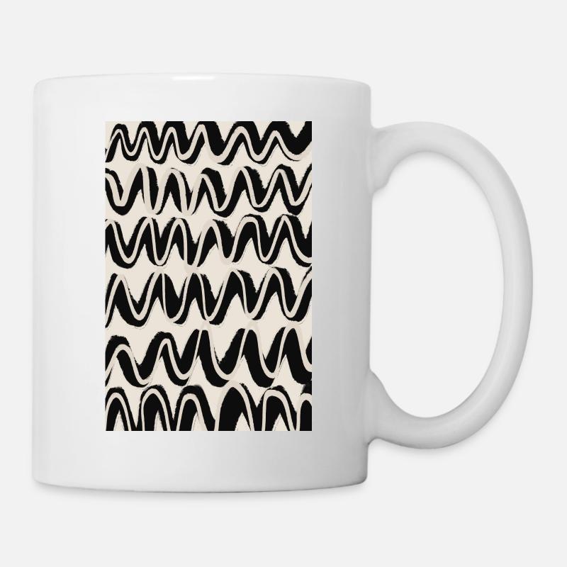 Black Beige Waves Pattern - Mug - white