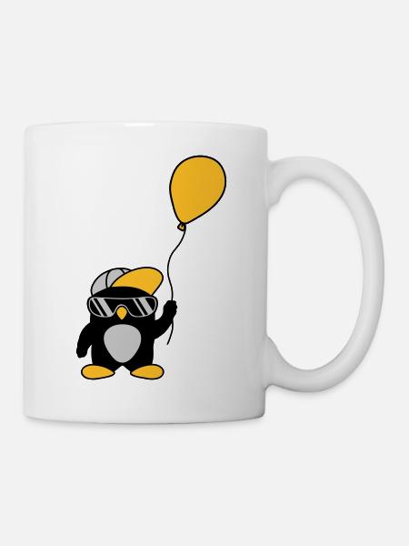 Luftballon cooler Pinguin Mütze - Tasse - Weiß