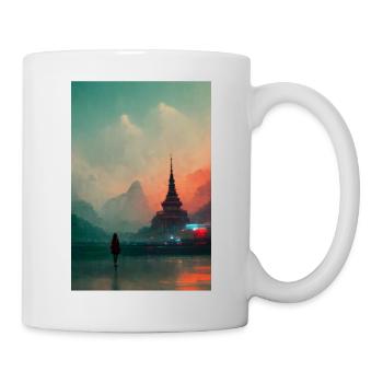 Girl stands in front of a temple in Thailand - Mug - white - Right